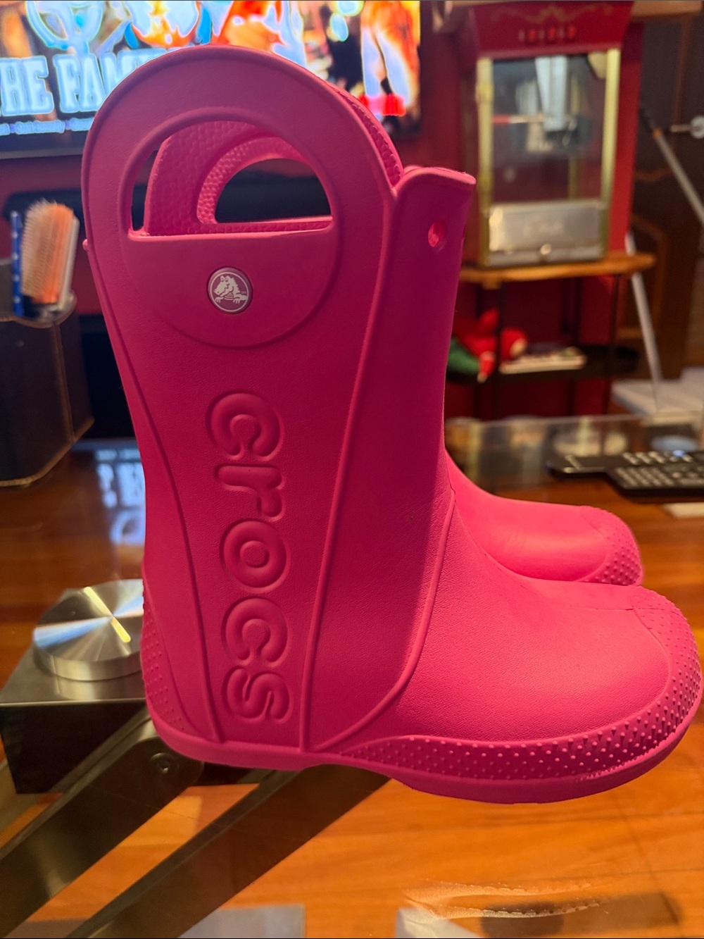 CROCS Kids Hot Pink Rain Boots with Easy Grip Handles